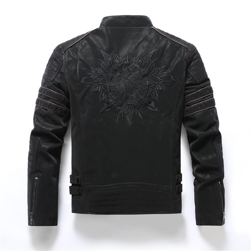 Vinter Motorcykel Læderjakke Mænd Vintage Fleece Varm Multi-lomme Læder Frakke Mandlige Lynlås Efterår Outwear Jakker - Black01