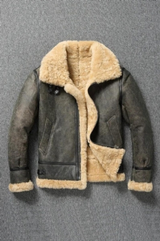 Vinter Varm Tyk Uld Læderjakke Mænd Ægte Pels Naturlig Shearling Outwear.