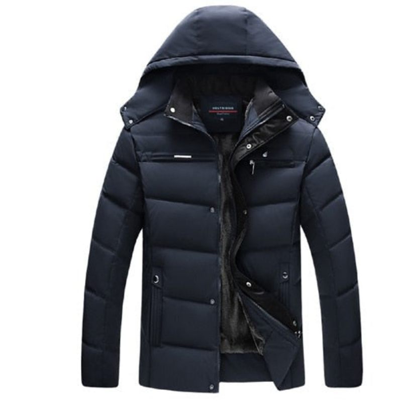 Mænd Parka Tyk Vinterfrakke Varm Hooded Windpoof Outwear Herretøj - Sort