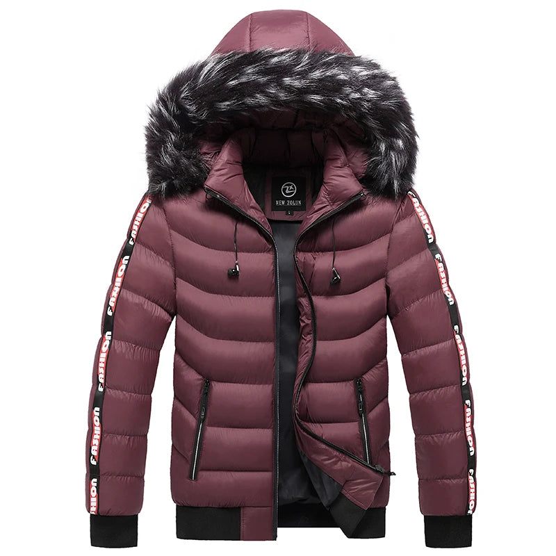 Vinter Mænd Velvet Parka Coat Pelskrave Hætte Plus Thick Warm Jacket - Sort