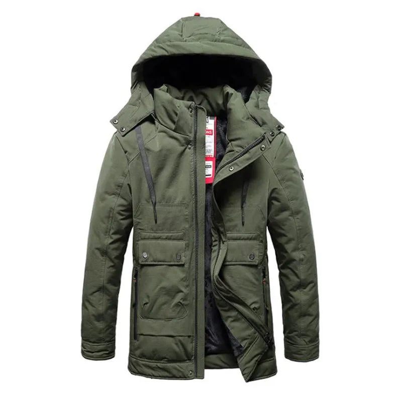 Vinter Mænds Tykkere Jakke Herre Casual Hooded Warm Windbreaker Parkas Frakker Mand - Sort