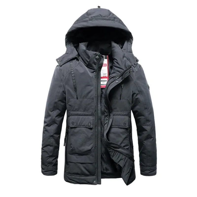 Vinter Mænds Tykkere Jakke Herre Casual Hooded Warm Windbreaker Parkas Frakker Mand - Sort