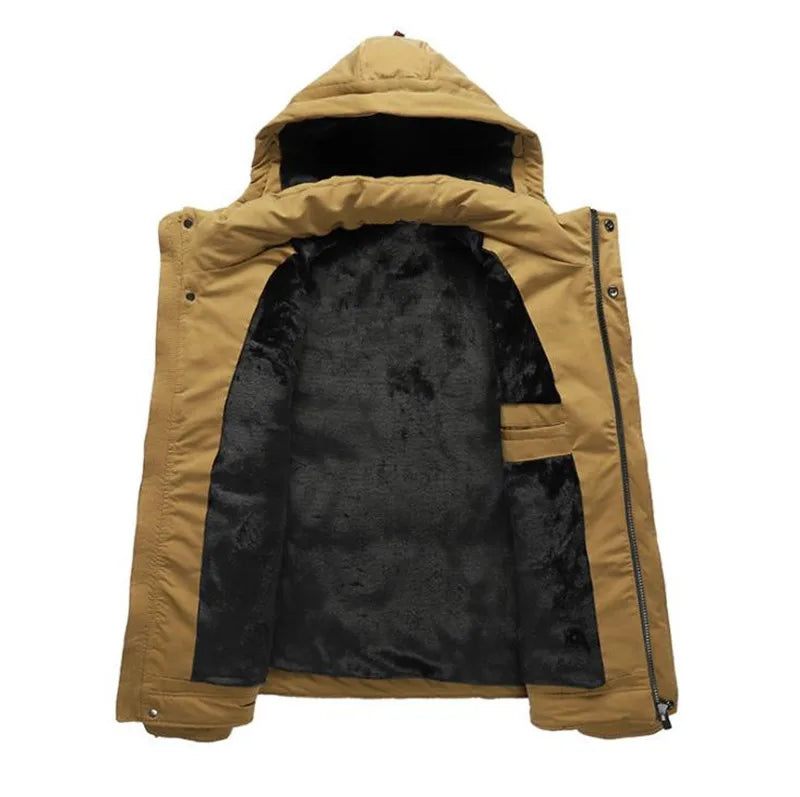 Vinter Mænds Tykkere Jakke Herre Casual Hooded Warm Windbreaker Parkas Frakker Mand - Sort