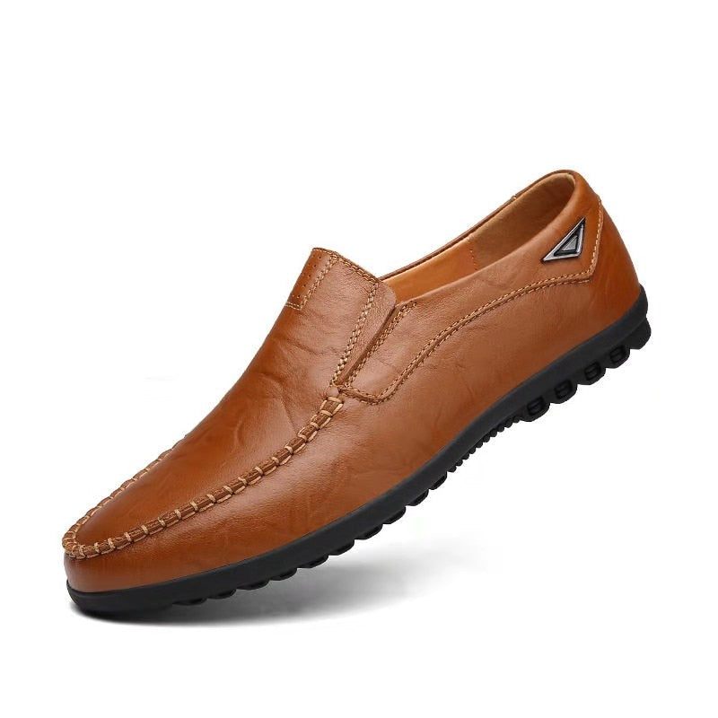 Ægte Læder Mænd Sko Casual Luksus Italienske Herre Loafers Mokkasiner Åndbar Slip On Boat Sko - Sort