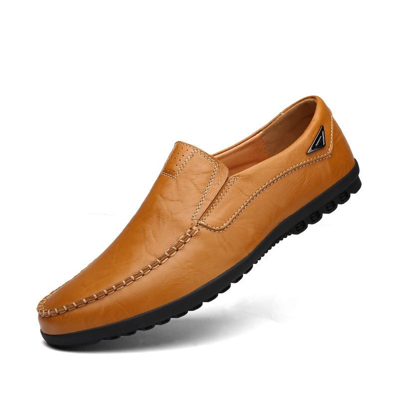 Ægte Læder Mænd Sko Casual Luksus Italienske Herre Loafers Mokkasiner Åndbar Slip On Boat Sko - Sort