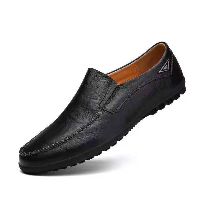 Ægte Læder Mænd Sko Casual Luksus Italienske Herre Loafers Mokkasiner Åndbar Slip On Boat Sko - Sort