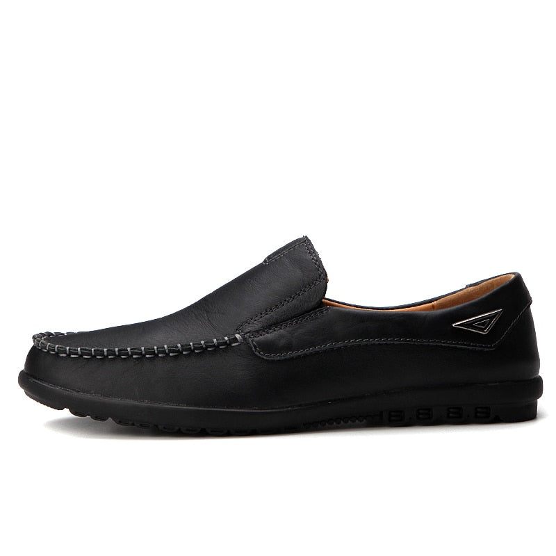 Ægte Læder Mænd Sko Casual Luksus Italienske Herre Loafers Mokkasiner Åndbar Slip On Boat Sko - Sort