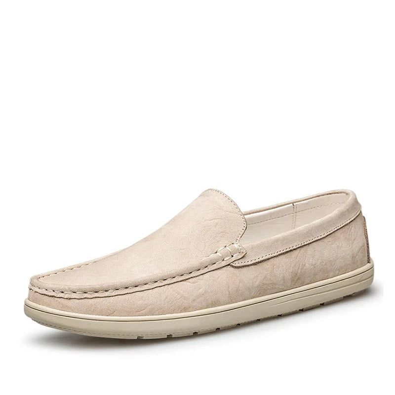 Casual Spring Mænd Sko Slip On Ægte Læder Loafers Komfortable Håndlavede Designer Sko - Beige