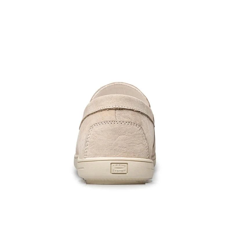 Casual Spring Mænd Sko Slip On Ægte Læder Loafers Komfortable Håndlavede Designer Sko - Beige