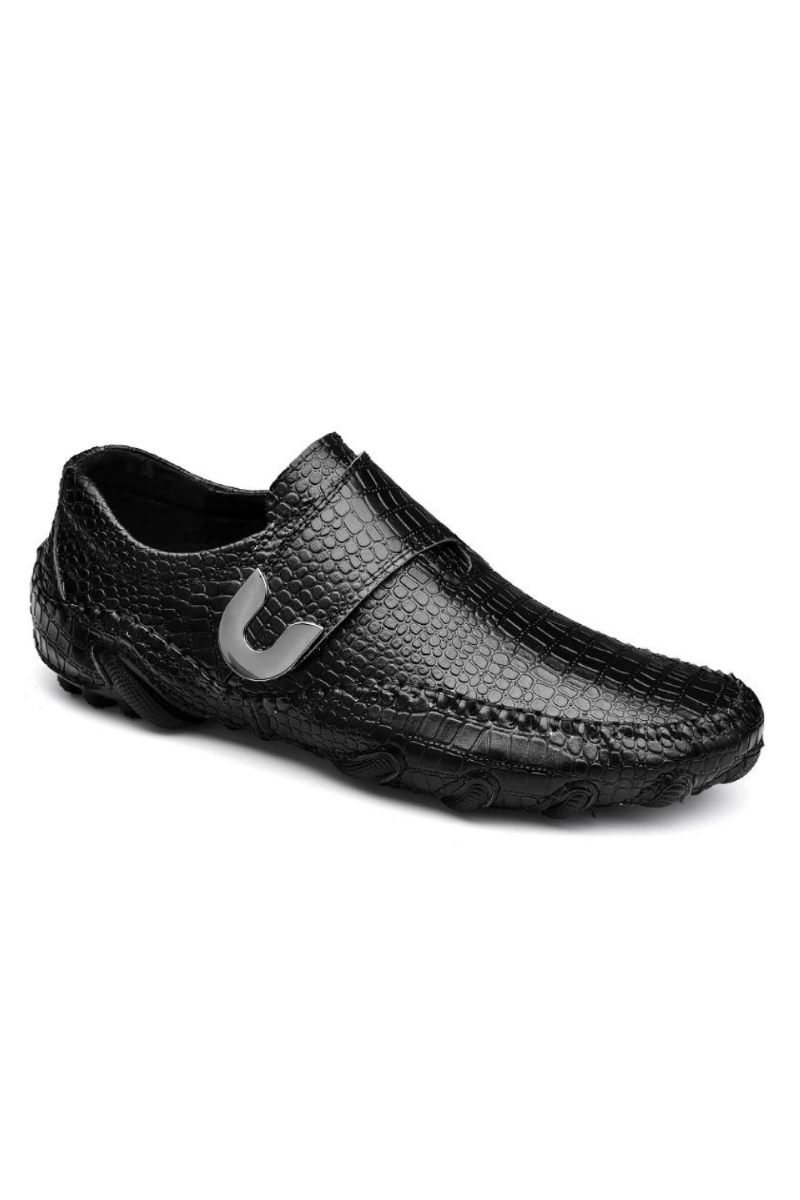 Klassiske Mænd Sko Sort Læder Slip-on Casual Loafers Hasp Mand Flats Brun