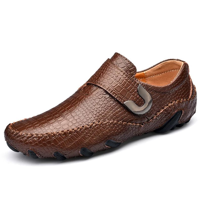 Klassiske Mænd Sko Sort Læder Slip-on Casual Loafers Hasp Mand Flats Brun - Brun