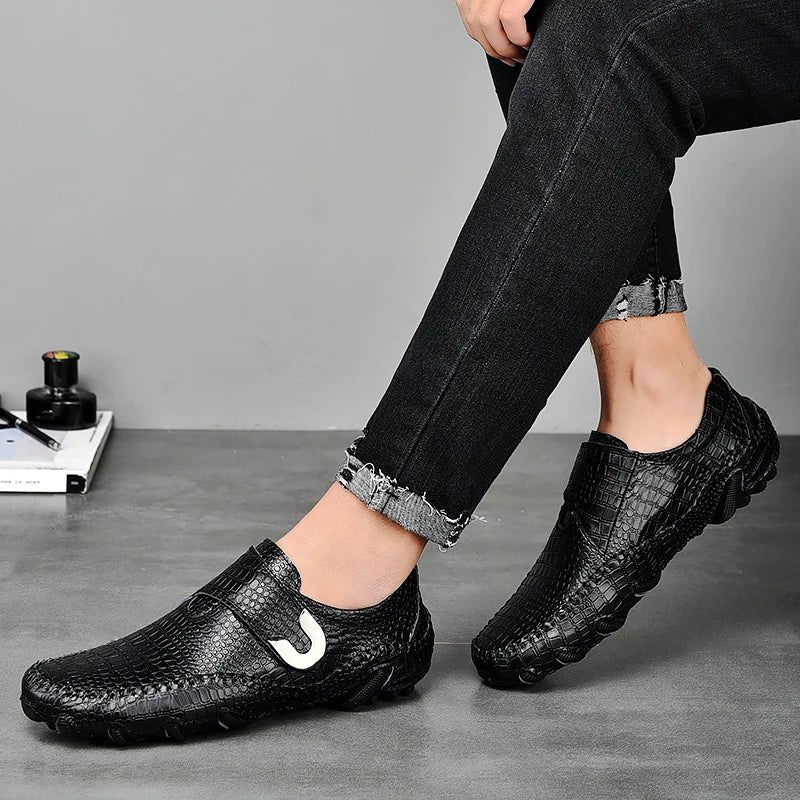 Klassiske Mænd Sko Sort Læder Slip-on Casual Loafers Hasp Mand Flats Brun - Brun