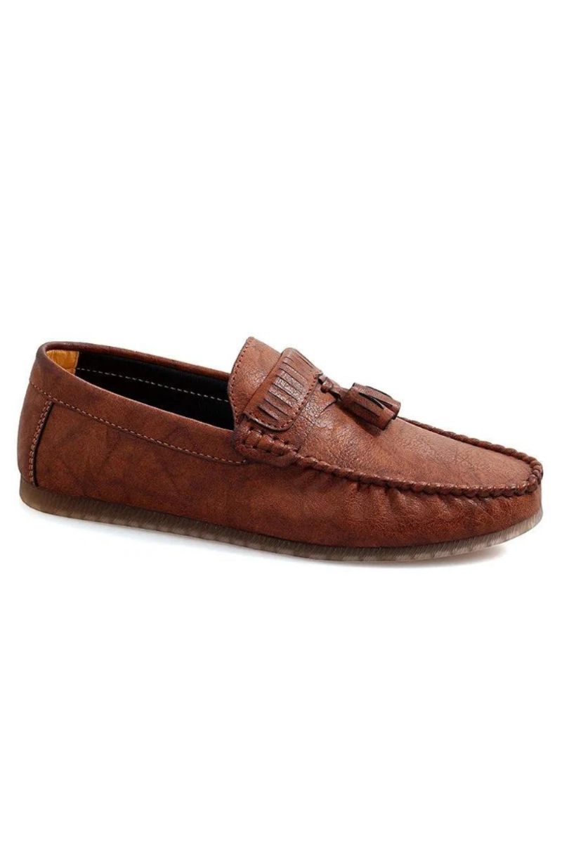 Læder Mænd Loafers Sko Håndlavede Kvast Man Sko Slip On Flat