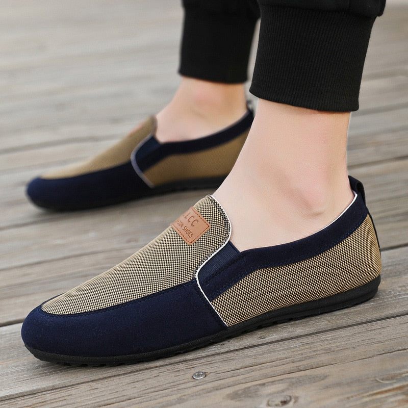 Mænd Casual Sko Forår Efterår Canvas Trend Alsidig Student Loafers Sko - Kaki