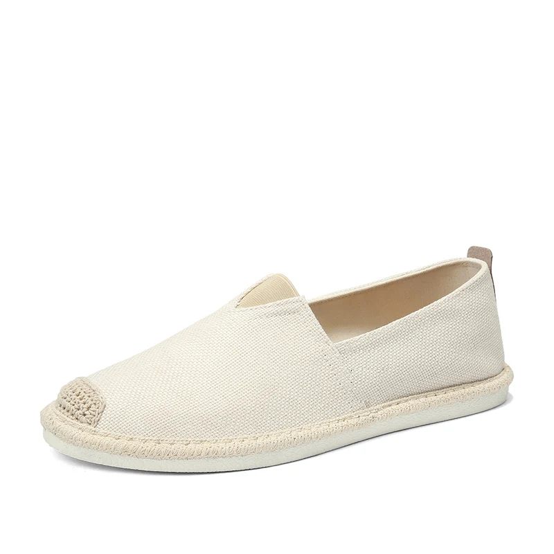 Mænds Massivt Lærredssko Sommer Bløde Loafers Åndbar Komfortabel Blød Herresko Slip Wear - Beige