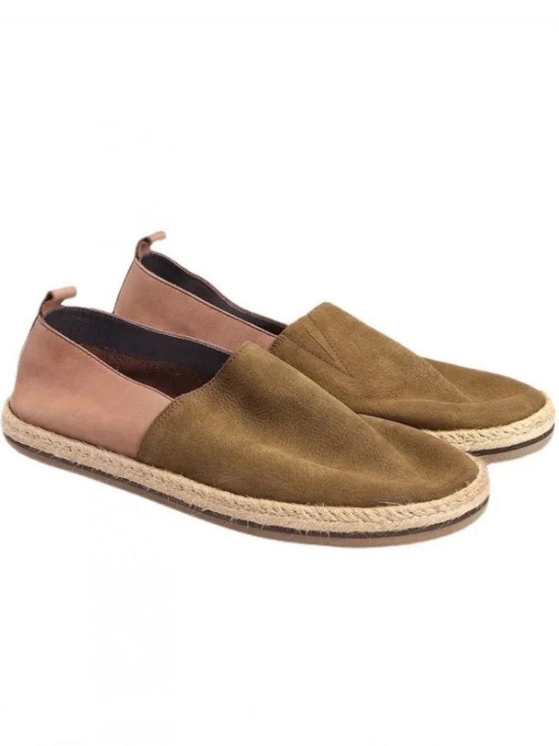 Sommer Åndbar Ægte Læder Loafers Mænd Slip-on Daily Casual Flat Shoes Mandlige Vintage - Kaffe