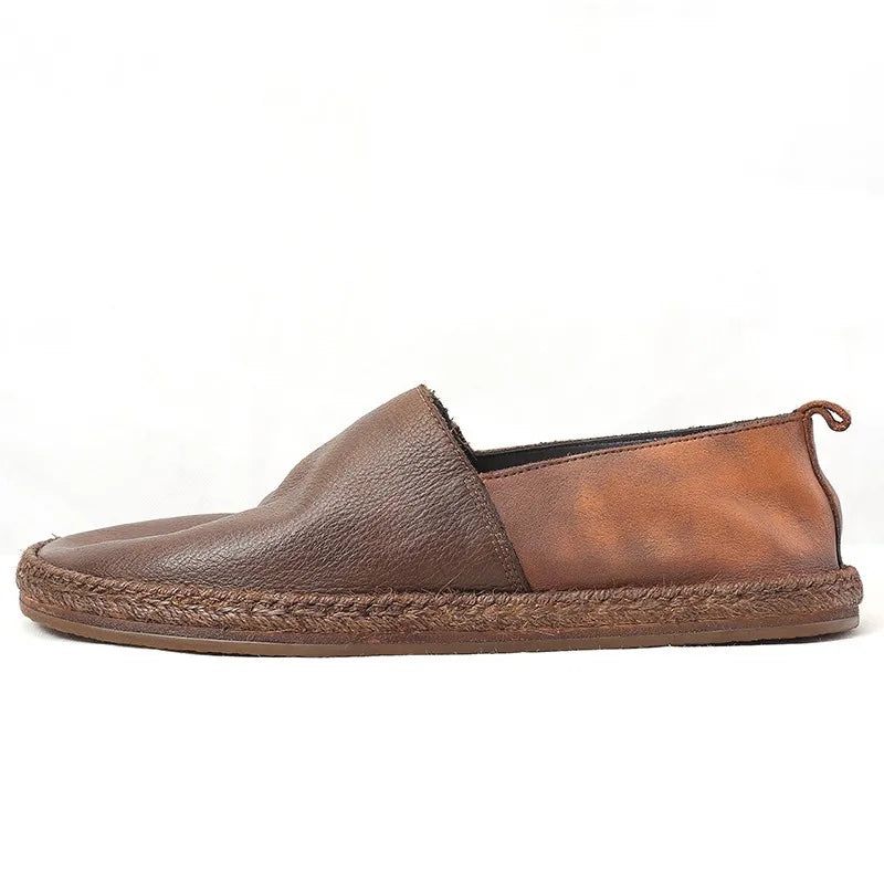 Sommer Åndbar Ægte Læder Loafers Mænd Slip-on Daily Casual Flat Shoes Mandlige Vintage - Kaffe