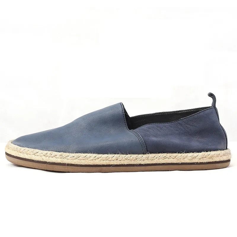 Sommer Åndbar Ægte Læder Loafers Mænd Slip-on Daily Casual Flat Shoes Mandlige Vintage - Kaffe