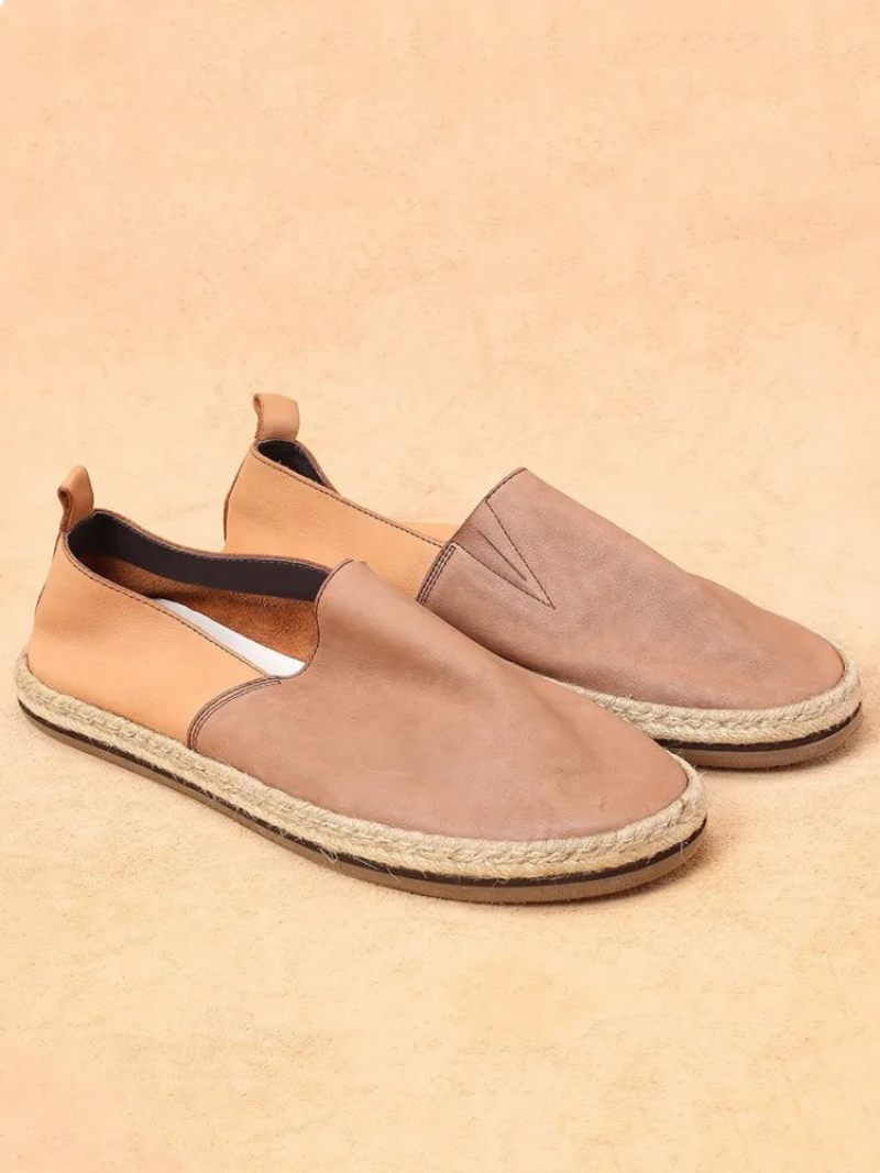 Sommer Åndbar Ægte Læder Loafers Mænd Slip-on Daily Casual Flat Shoes Mandlige Vintage - Kaffe