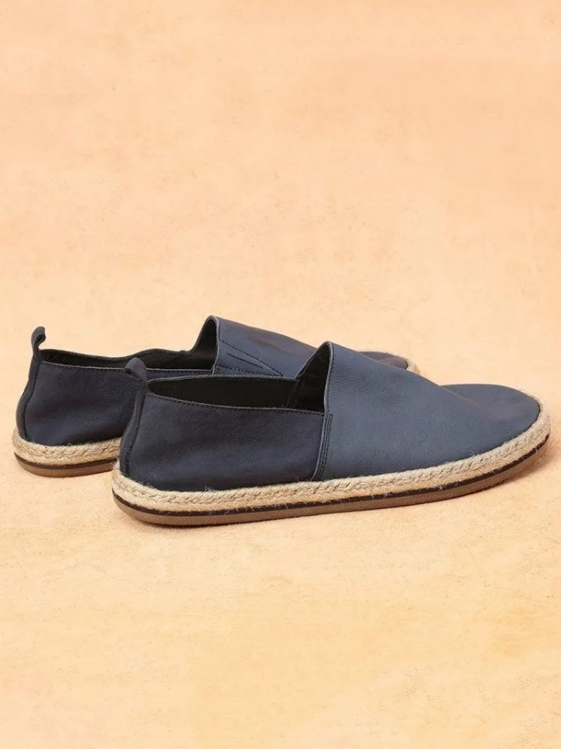 Sommer Åndbar Ægte Læder Loafers Mænd Slip-on Daily Casual Flat Shoes Mandlige Vintage - Kaffe