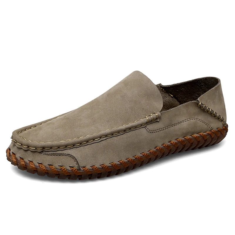 Sommer Mænd Casual Slip On Lædersko Bløde Komfortsko Loafers Herre - Khaki