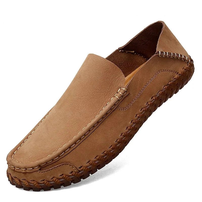 Sommer Mænd Casual Slip On Lædersko Bløde Komfortsko Loafers Herre - Khaki