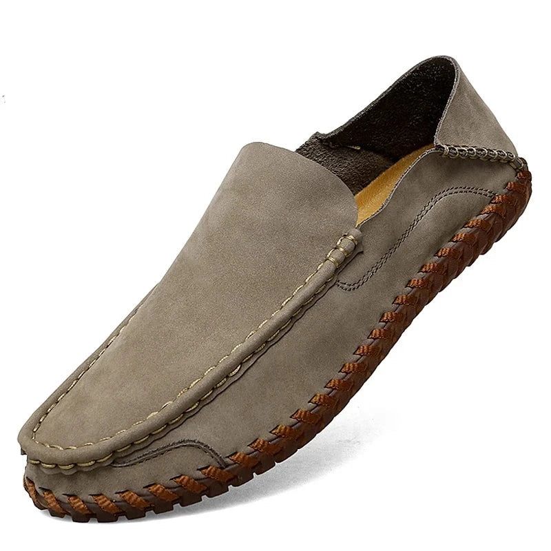 Sommer Mænd Casual Slip On Lædersko Bløde Komfortsko Loafers Herre - Khaki