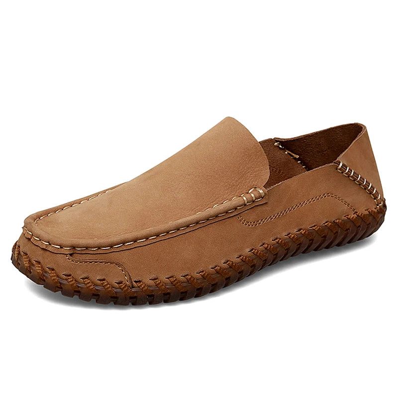 Sommer Mænd Casual Slip On Lædersko Bløde Komfortsko Loafers Herre - Khaki