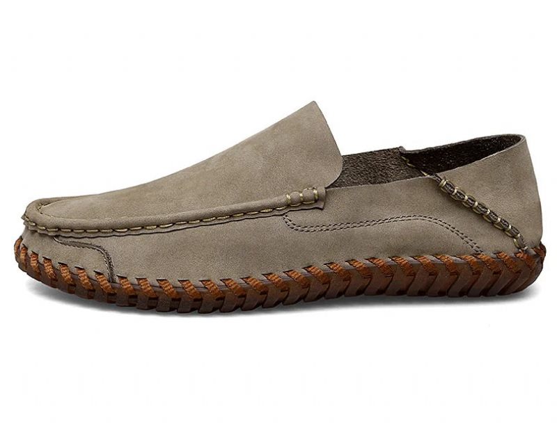 Sommer Mænd Casual Slip On Lædersko Bløde Komfortsko Loafers Herre - Khaki