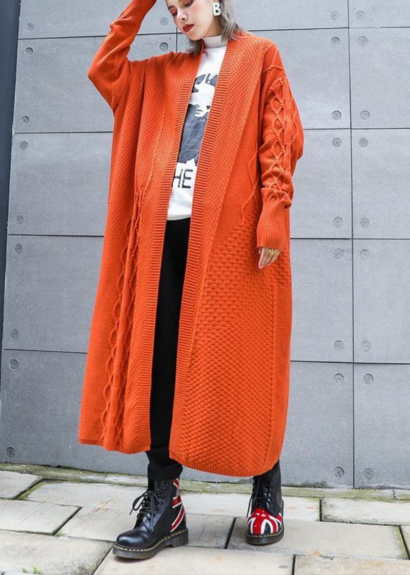 Æstetisk Orange Plus Size Vinterstrik Baggy Outwear