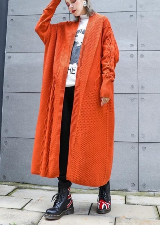 Æstetisk Orange Plus Size Vinterstrik Baggy Outwear