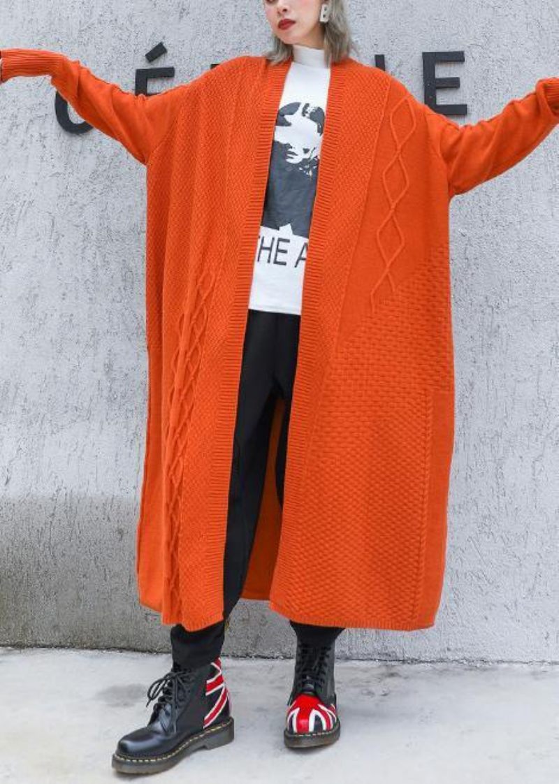 Æstetisk Orange Plus Size Vinterstrik Baggy Outwear - Orange