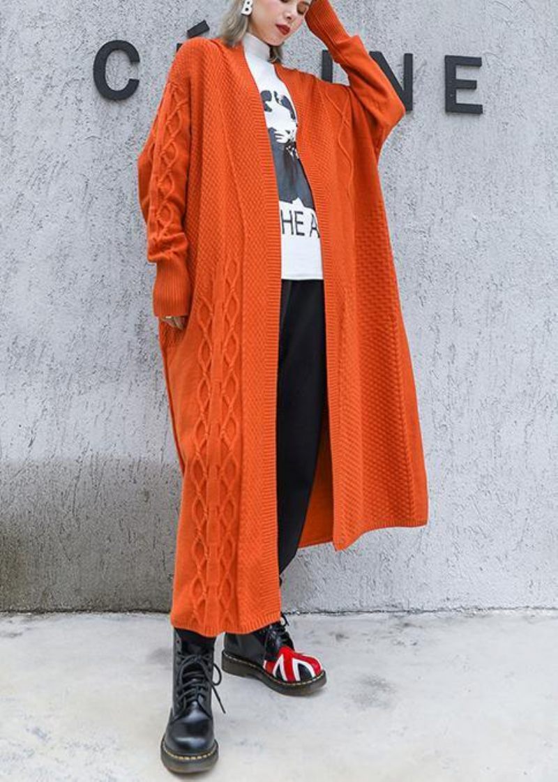 Æstetisk Orange Plus Size Vinterstrik Baggy Outwear - Orange