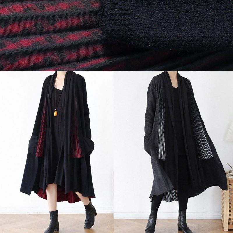 Æstetisk Strik Sweat Toppe Plus Size Tøj Rød Batwing Sleeve Cardigan - Grå