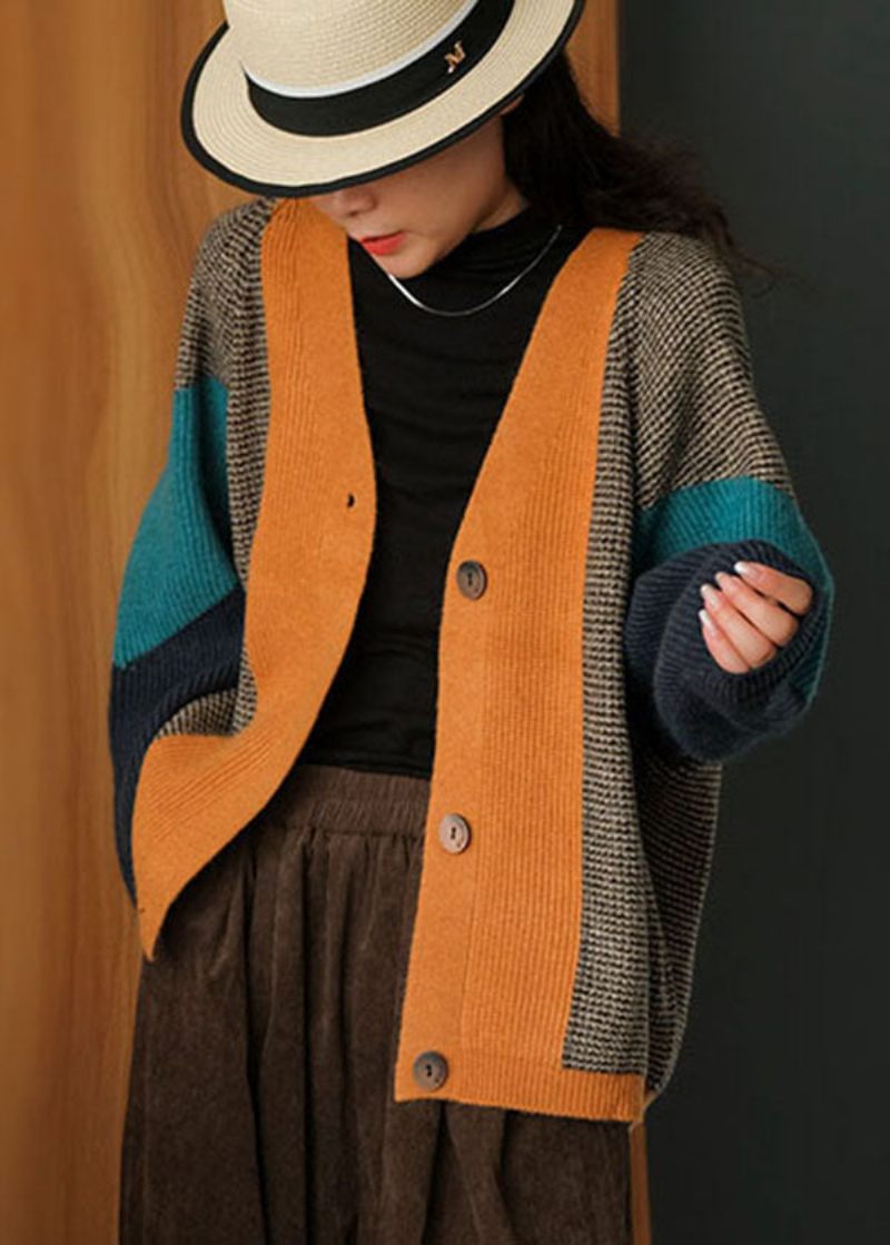 Art Colorblock Oversized Patchwork Strik Cardigan Vinter - Dame cardigans