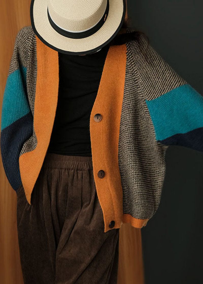 Art Colorblock Oversized Patchwork Strik Cardigan Vinter - Dame cardigans