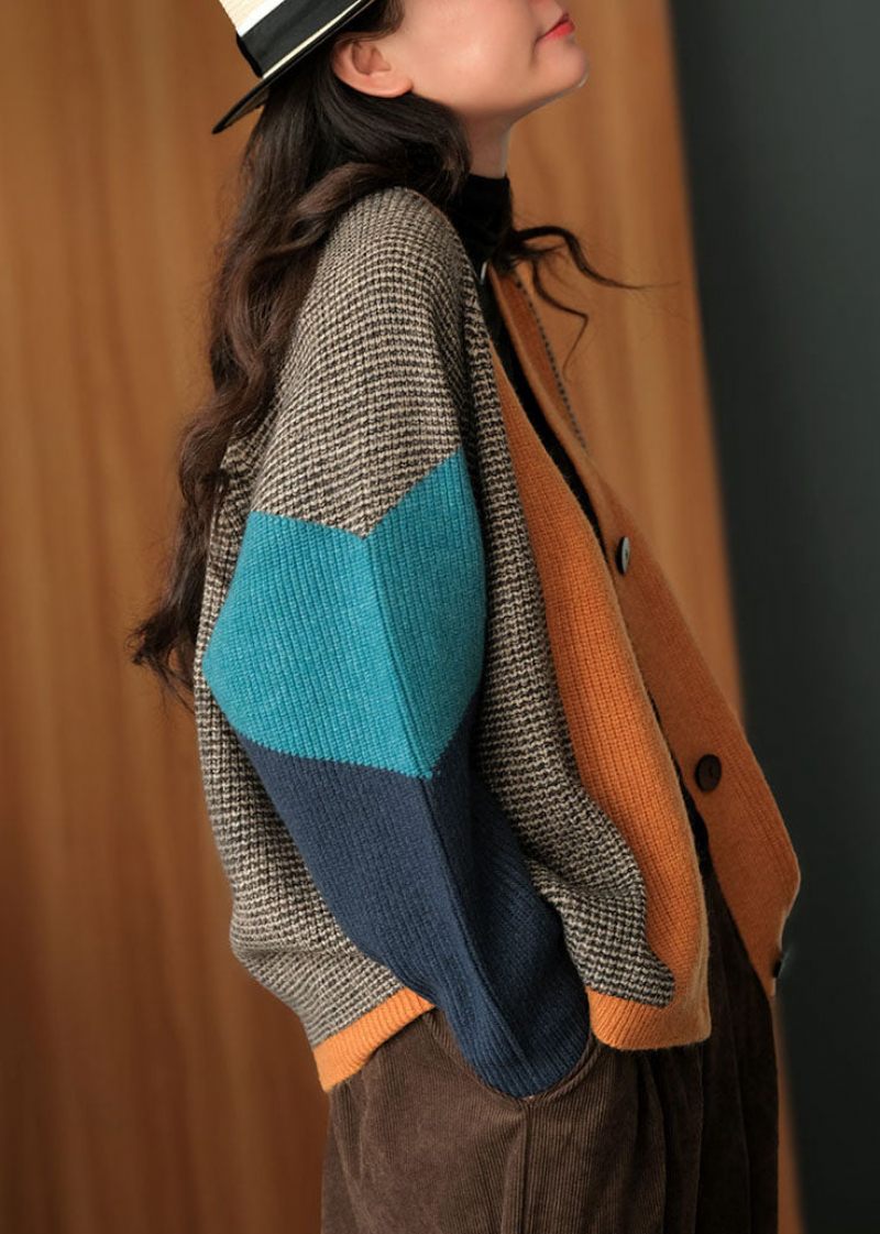 Art Colorblock Oversized Patchwork Strik Cardigan Vinter - Dame cardigans