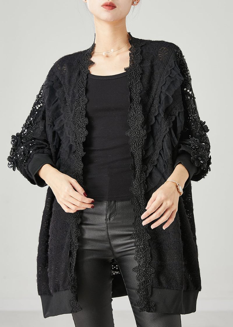 Bohemian Black Flæsede Nail Bead Blonde Cardigan Spring - Dame cardigans