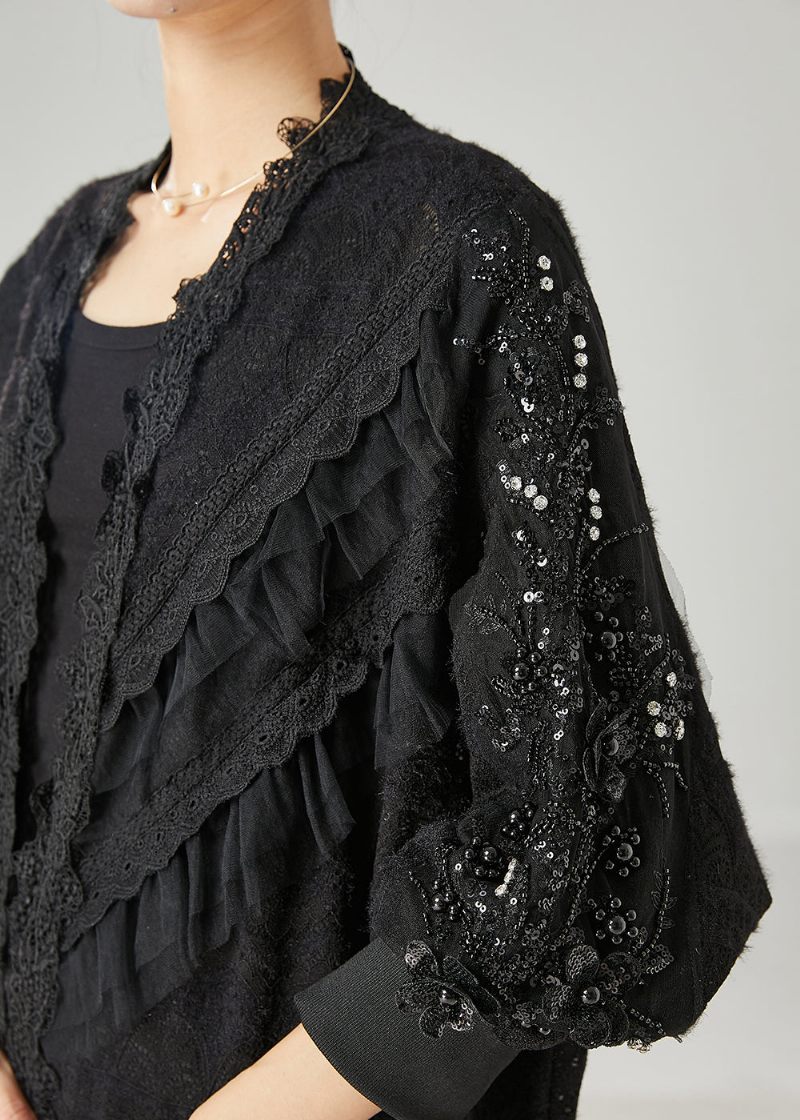 Bohemian Black Flæsede Nail Bead Blonde Cardigan Spring - Dame cardigans