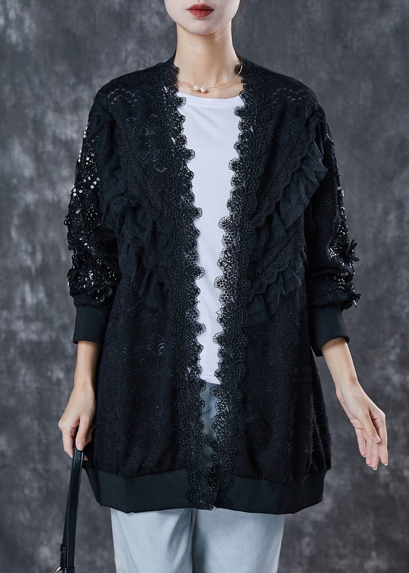 Bohemian Black Oversized Patchwork Blonde Cardigan Spring - Dame cardigans