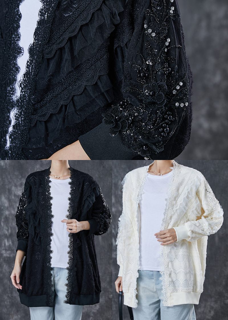 Bohemian Black Oversized Patchwork Blonde Cardigan Spring - Dame cardigans