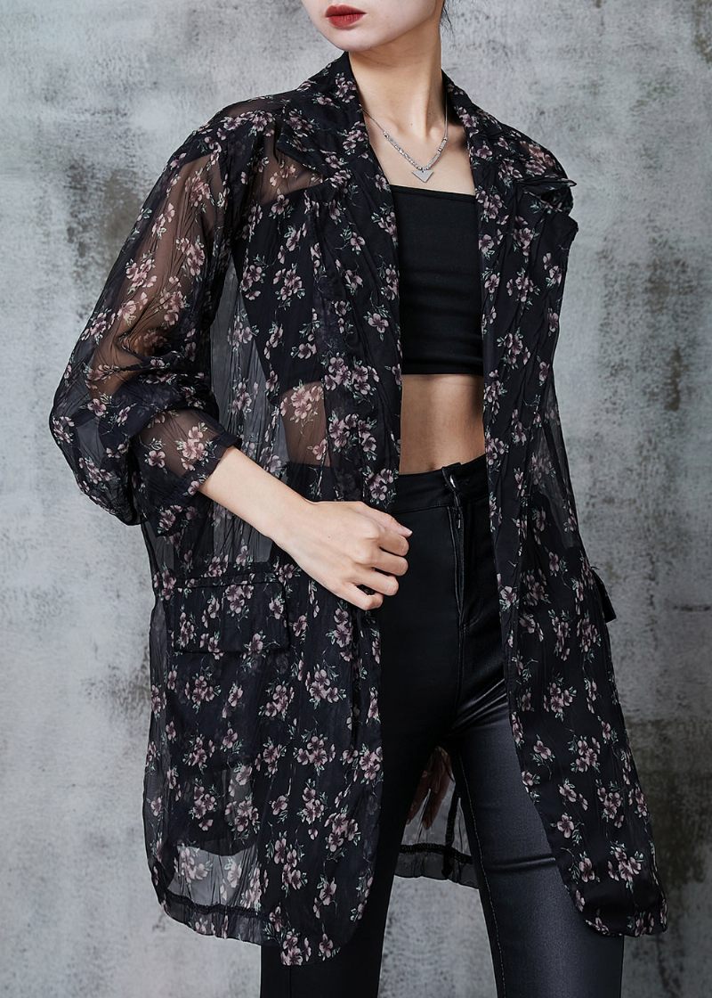 Bohemian Black Oversized Print Chiffon Cardigan Sommer