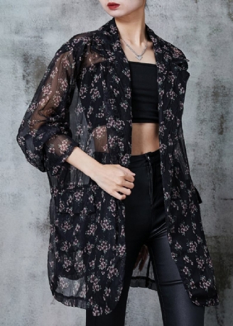 Bohemian Black Oversized Print Chiffon Cardigan Sommer