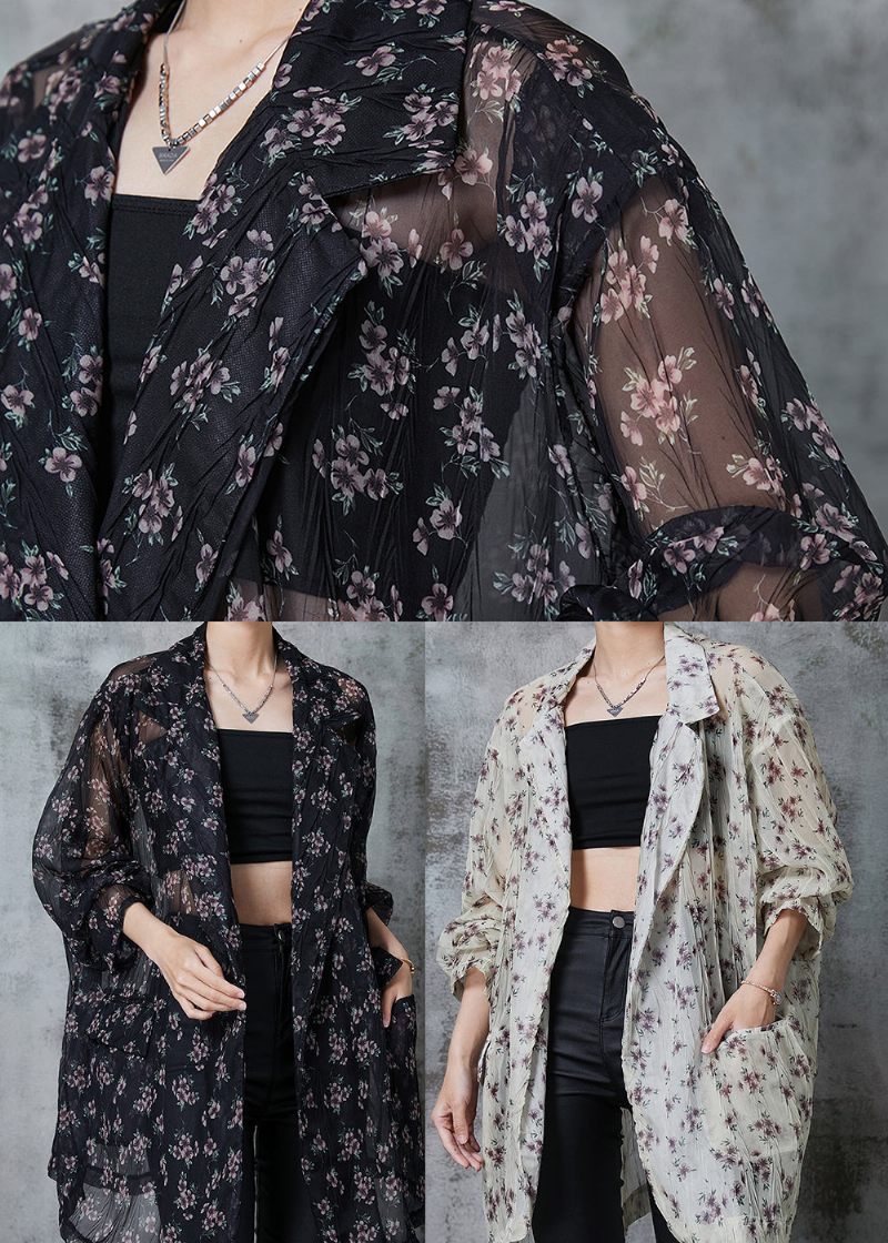 Bohemian Black Oversized Print Chiffon Cardigan Sommer - Dame cardigans