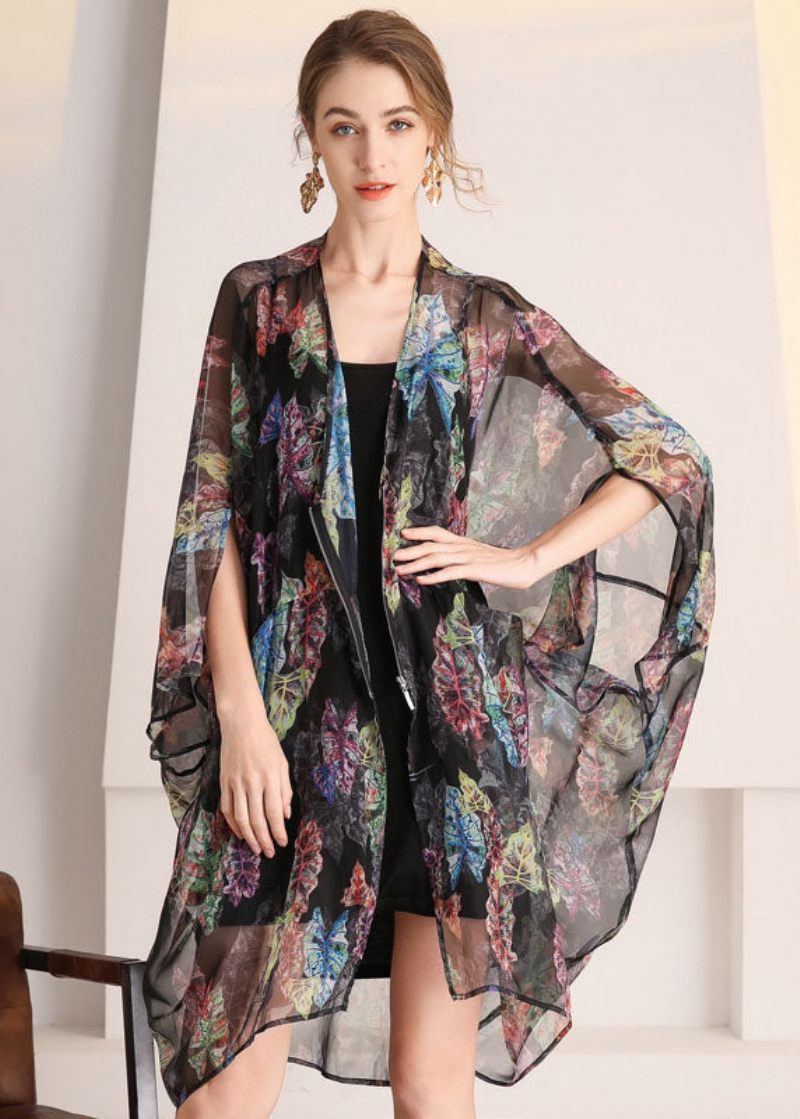 Bohemian Black Oversized Print Hollow Out Tulle Cardigan Summer - Dame cardigans