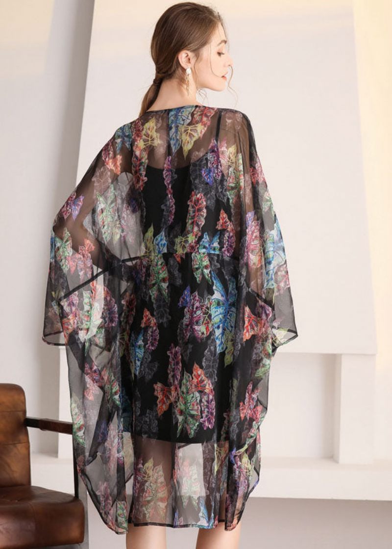 Bohemian Black Oversized Print Hollow Out Tulle Cardigan Summer - Dame cardigans