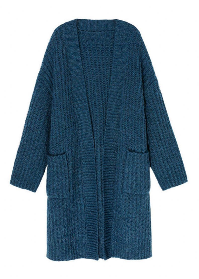 Bohemian Blue Pockets Knit Cardigan Spring - Blå