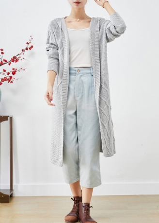 Bohemian Grå Hætte Oversized Lange Cardigans Efterår