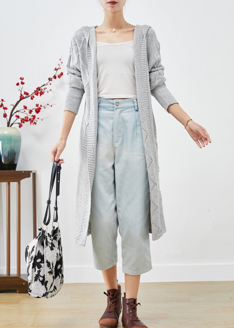 Bohemian Grå Hætte Oversized Lange Cardigans Efterår - Dame cardigans