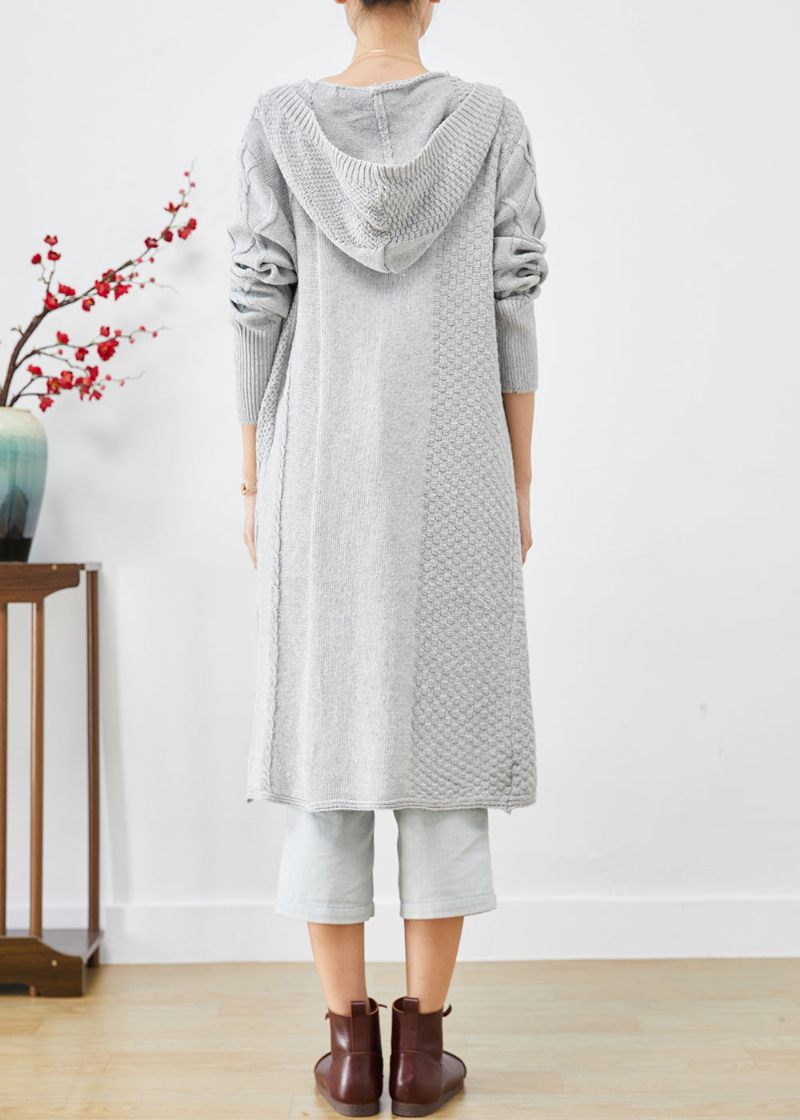 Bohemian Grå Hætte Oversized Lange Cardigans Efterår - Dame cardigans